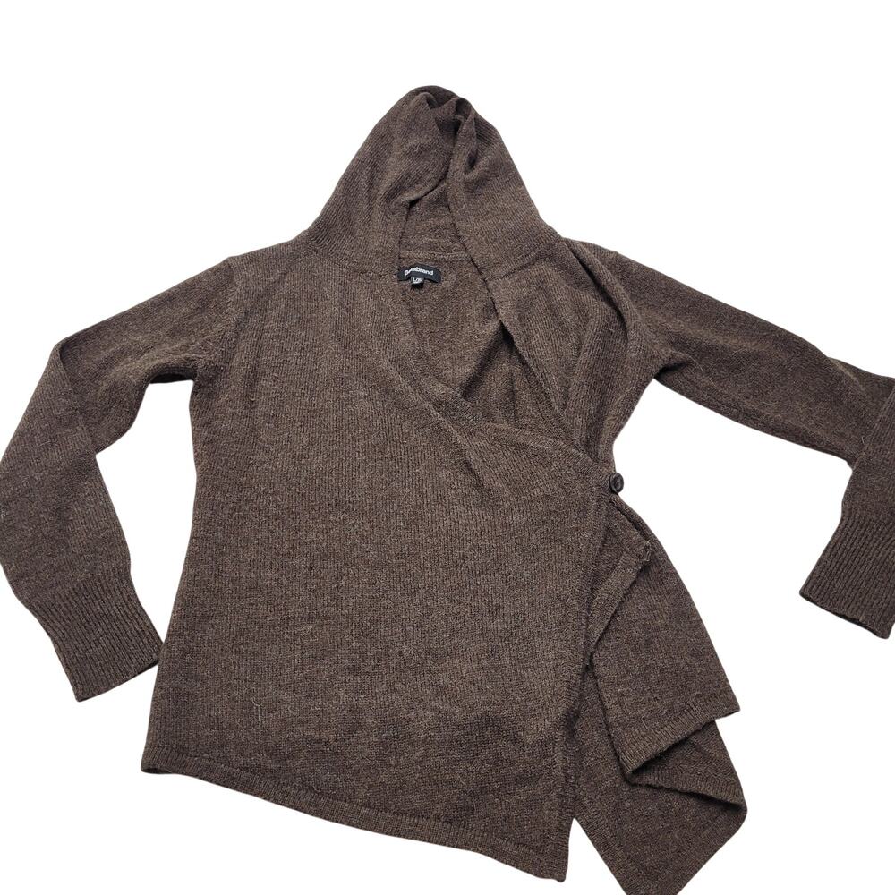 Betabrand brown wool alpaca wrap hooded sweater asymmetrical lagenlook - Picture 2 of 9